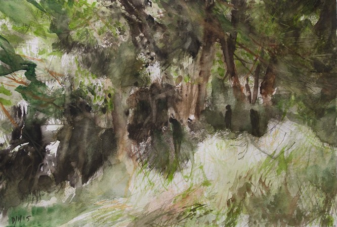 FIGURES IN A WOOD<br />Watercolour on 140lb Fabriano paper /<br />30 x 42 cm / 06.2015