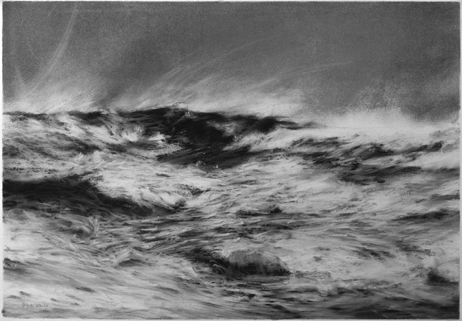 SEA, STORMY, 13.02.2014<br />Charcoal on 140lb Fabriano paper /<br />30 x 42 cm / 02.2014<br />Private Collection
