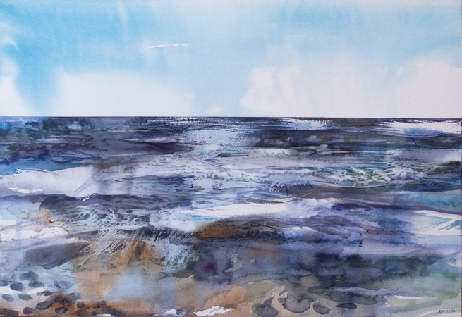 SEA (Blue Sky)<br />Watercolour on 140lb Fabriano paper /<br />30 x 42 cm / 02.2014