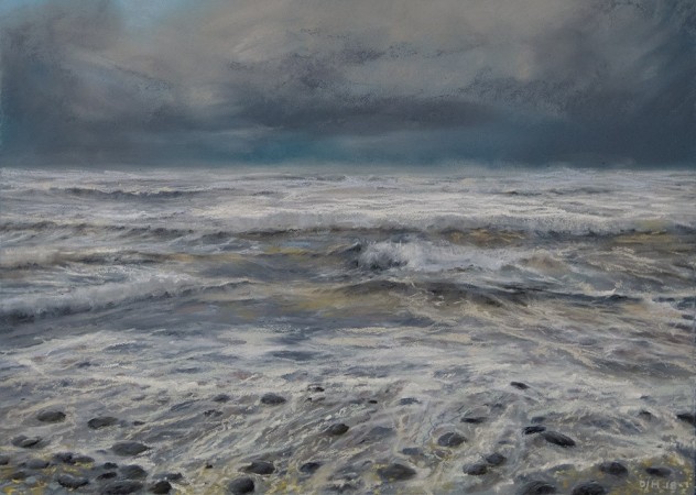 STORMY SHORE<br />pastel on paper /<br />30 x 41 cm (unframed) / 12.2018<br />Sold
