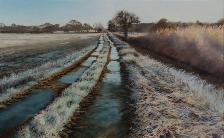 JANUARY MORNING ON THE SOMERSET LEVELS / <br />Oil on canvas / <br />60 x 97 x 4 cm / 2020