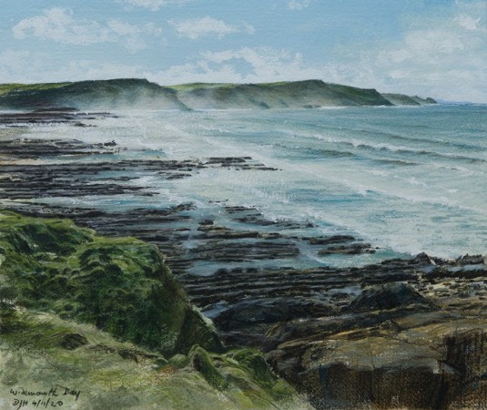 WIDEMOUTH BAY / <br />Mixed media on 100% cotton paper / <br />24.7 x 30 cm / 4.11.2020<br />Sold